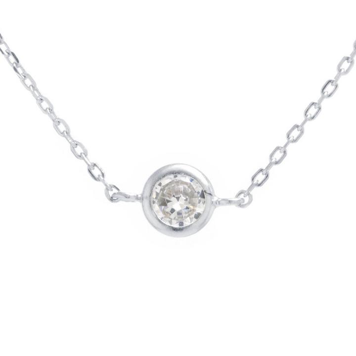 Silver Treasures Bezel Set Choker Womens Clear Cubic Zirconia Sterling Silver Choker Necklace