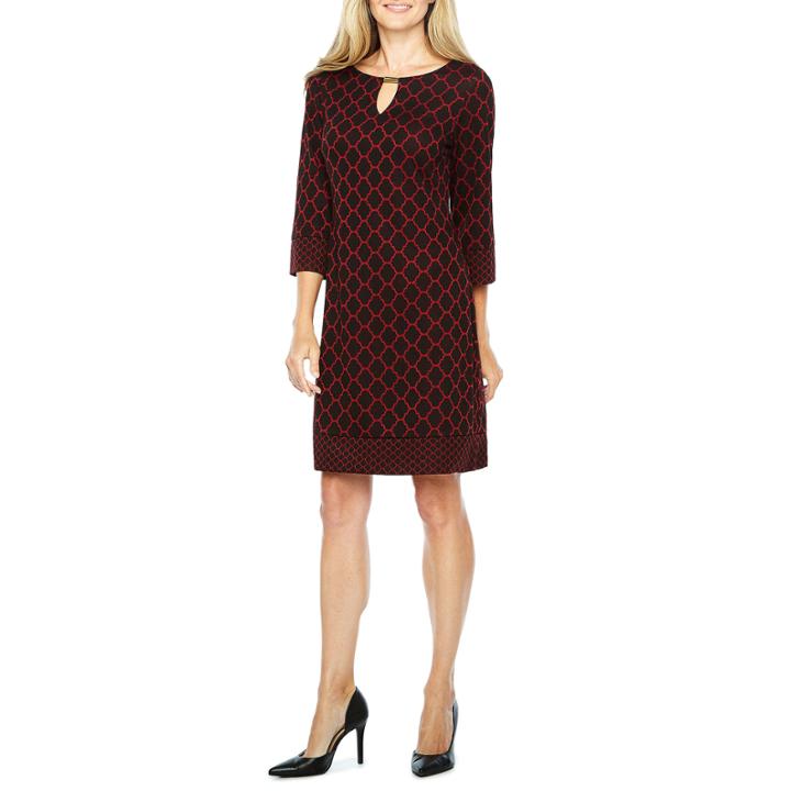 Ronni Nicole 3/4 Sleeve Jacquard Shift Dress