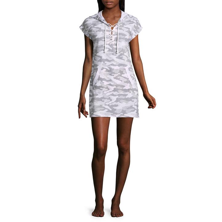 Flirtitude Lace Up Hooded Short Sleeve Dress - Juniors