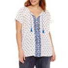 Liz Claiborne Short Sleeve V Neck Woven Blouse-plus