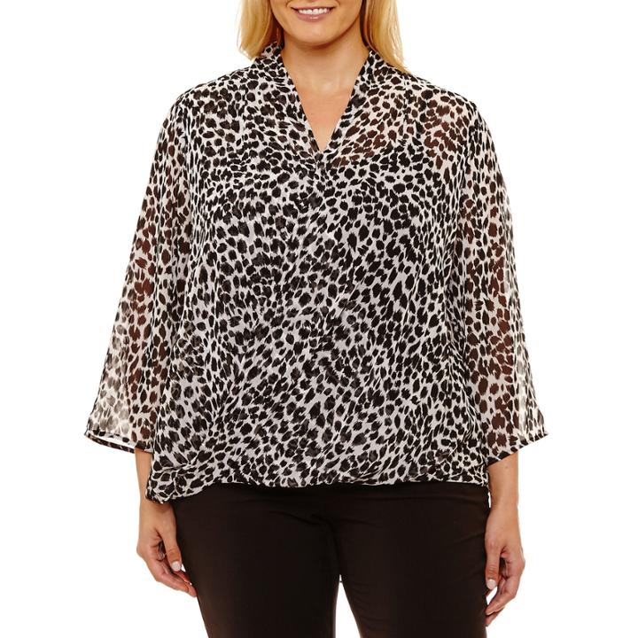 Liz Claiborne 3/4 Sleeve Wrap Shirt Plus