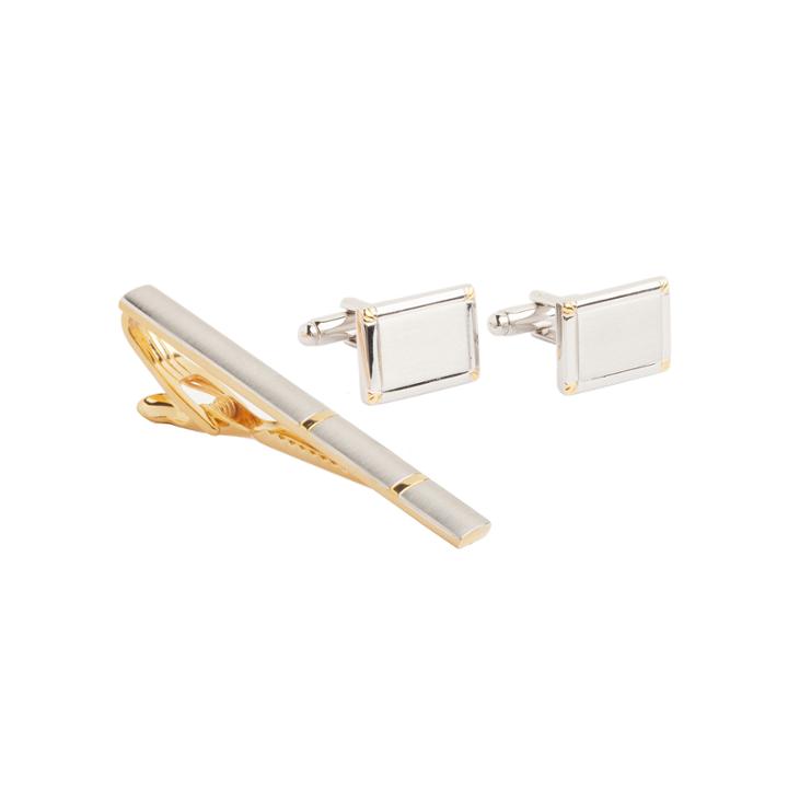Collection By Michael Strahan Rhodium-plated Cuff Links & Tie Bar Set