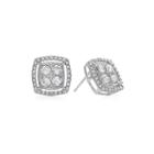 Diamond Glamour&trade; Diamond- And Crystal-accent Sterling Silver Square Halo Stud Earrings