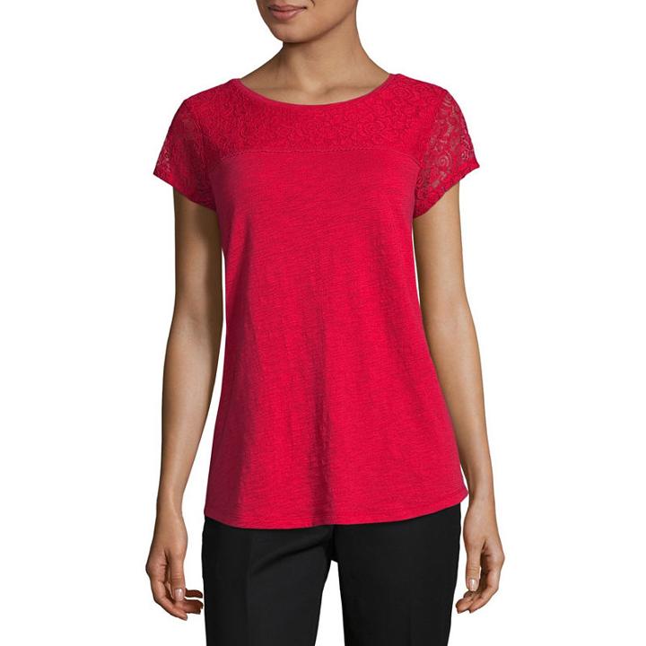Liz Claiborne Lace Inset Tee- Talls