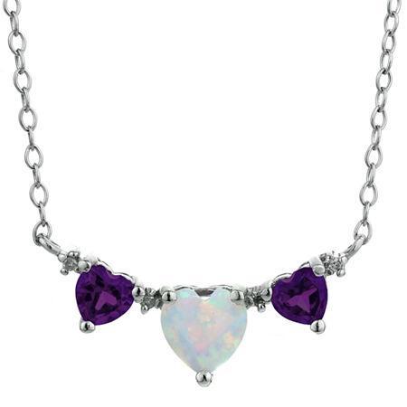 Lab-created Opal & Amethyst Heart-shaped 3-stone Sterling Silver Necklace