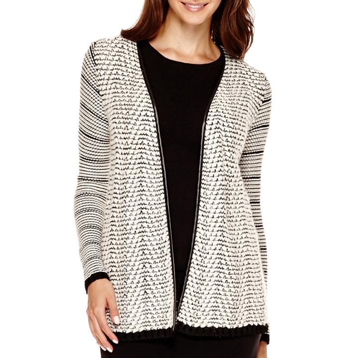 Liz Claiborne Long-sleeve Faux-leather-trim Cardigan
