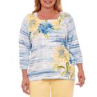 Alfred Dunner Blue Lagoon 3/4 Sleeve Square Neck T-shirt-womens Plus