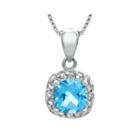 Cushion-cut Genuine Blue And White Topaz Sterling Silver Pendant Necklace