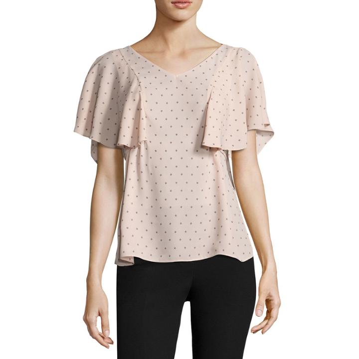 Worthington Short Sleeve V Neck Georgette Animal Blouse