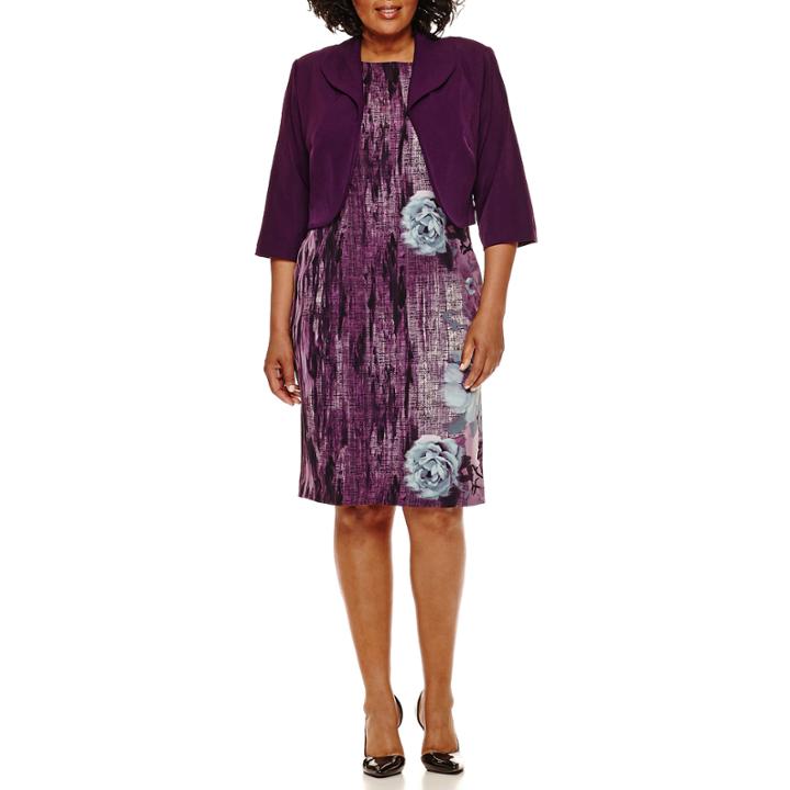 Maya Brooke Elbow-sleeve Floral Print Jacket Dress - Plus