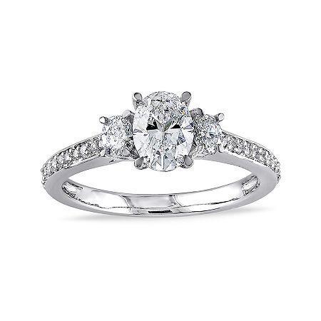 1-1/10 Ct. T.w. Diamond 14k White Gold 3-stone Oval Ring