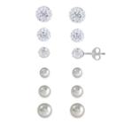 Sterling Silver And Crystal 6-pr. Stud Earring Set