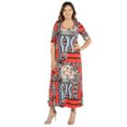 24seven Comfort Apparel Morgana Red And Turquoise Maxi Dress - Plus