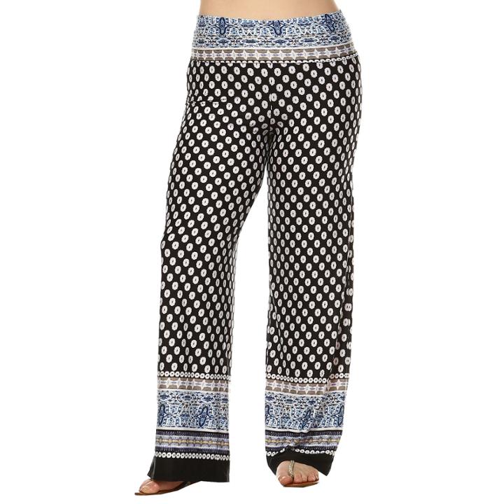 White Mark Printed Bordered Palazzo Pants-plus