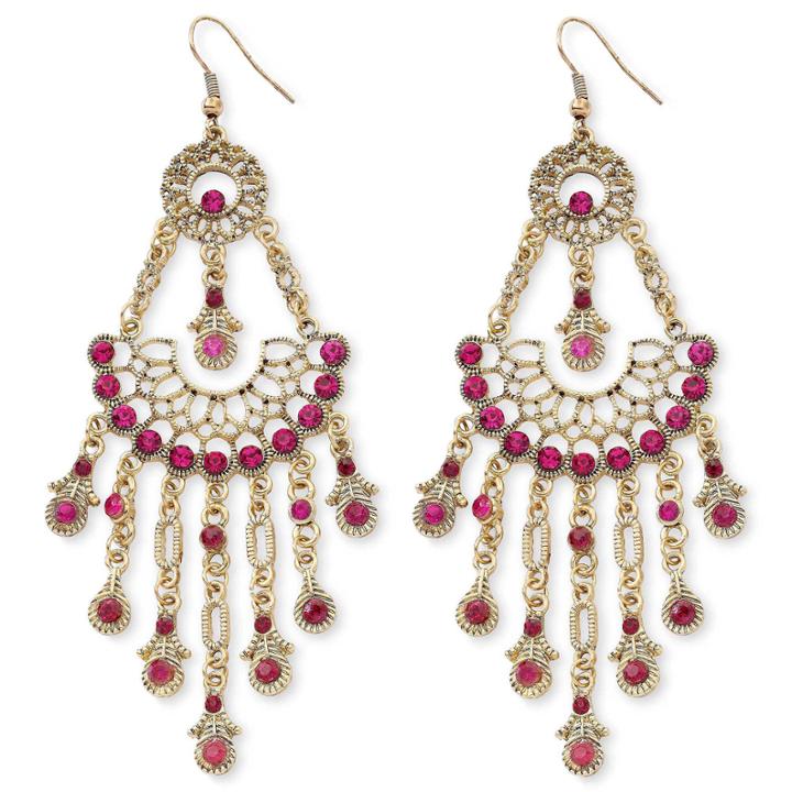 Fuchsia Stone Chandelier Earrings