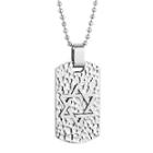 Mens Star Of David Stainless Steel Textured Dog Tag Pendant Necklace