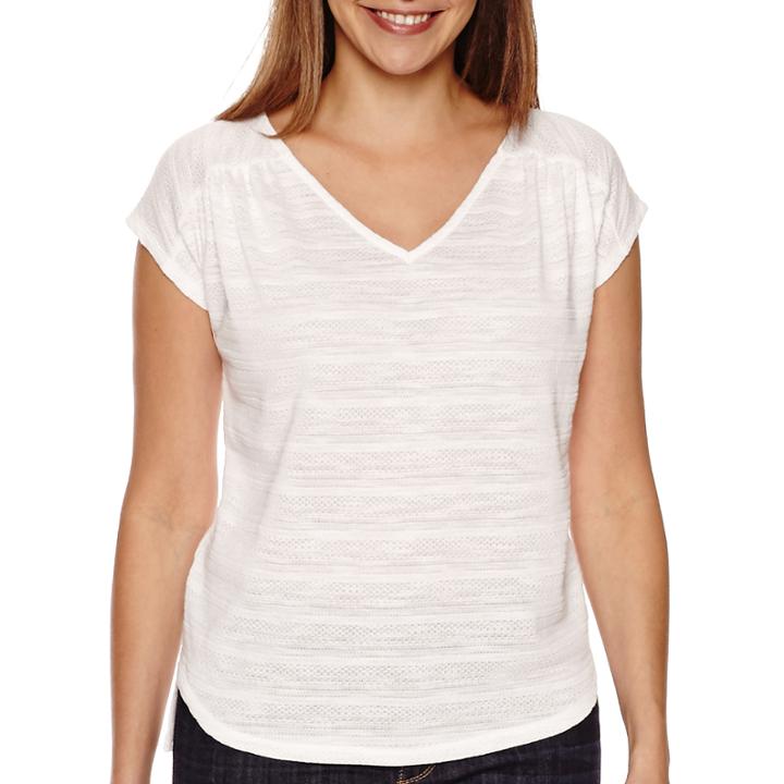 Liz Claiborne Short-sleeve Striped V-neck Tee - Tall