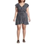 Arizona Short Sleeve Gingham Wrap Dress-juniors Plus