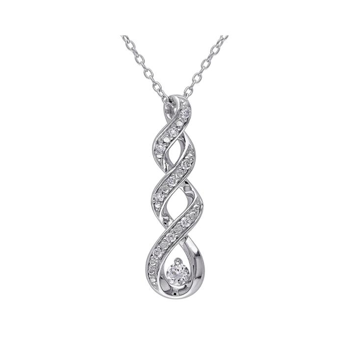 1/10 Ct. T.w. Diamond And Lab-created White Sapphire Sterling Silver Pendant Necklace