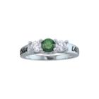 Personalized Simulated Birthstone And Cubic Zirconia 3-stone Engraved Ring