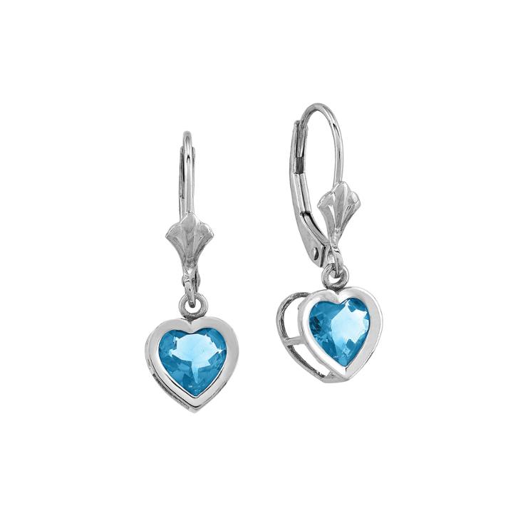 Heart-shaped Genuine Blue Topaz 14k White Gold Earrings