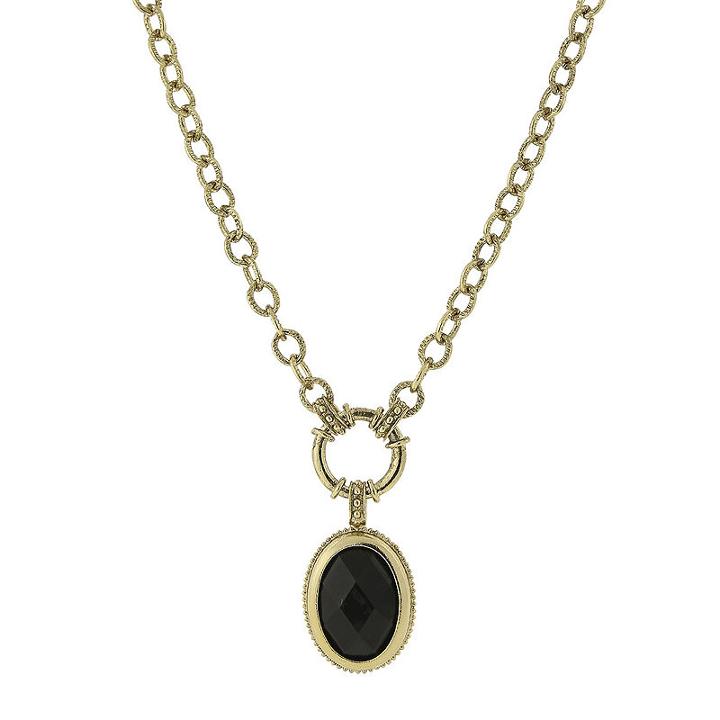 1928 Black Stone Gold-tone Pendant Necklace