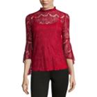 By & By Long Sleeve Mock Neck Crepe Lace Blouse-juniors
