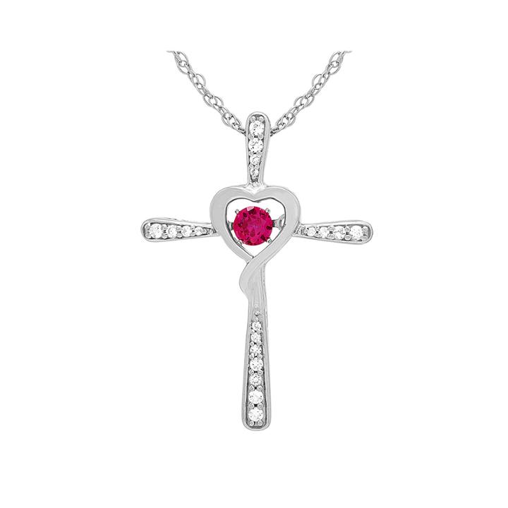 Love In Motion&trade; Lab-created Ruby And Diamond-accent Cross Pendant Necklace
