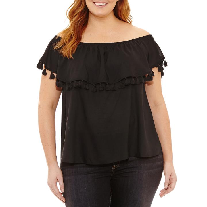 A.n.a Short Sleeve Woven Blouse-plus