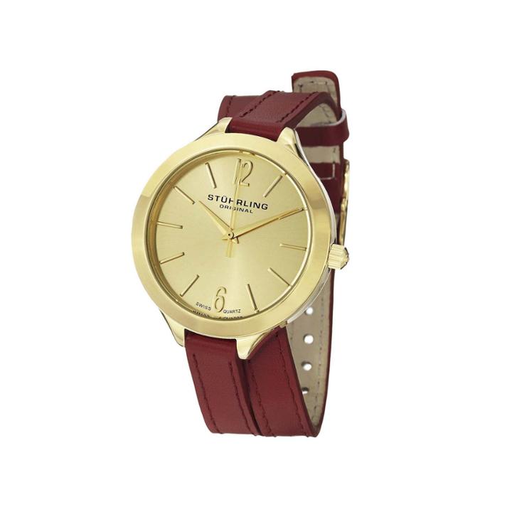 Stuhrling Original Womens Red Leather Wrap-around Strap Watch