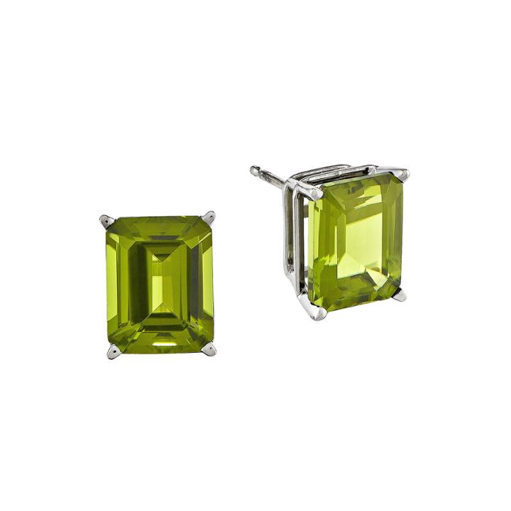 Genuine Peridot 14k White Gold Emerald-cut Earrings
