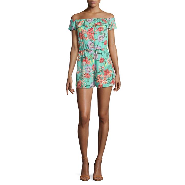 Decree Off The Shoulder Ruffle Romper - Juniors