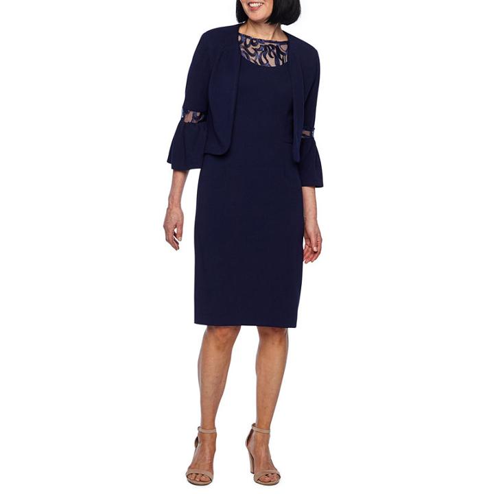 Maya Brooke 3/4 Bell Sleeve Embroidered Jacket Dress
