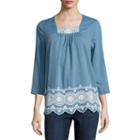 St. John's Bay 3/4 Sleeve Eyelet Embroidered Blouse