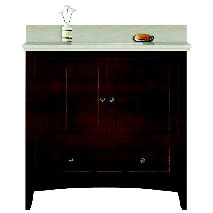 36-in. W Floor Mount Walnut Vanity Set For 3h4-in. Drilling Beige Top White Um Sink