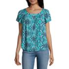 St. John's Bay Short Sleeve Scoop Neck Woven Blouse-petites