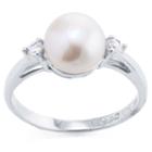 Silver Treasures Womens White Side Stone Ring