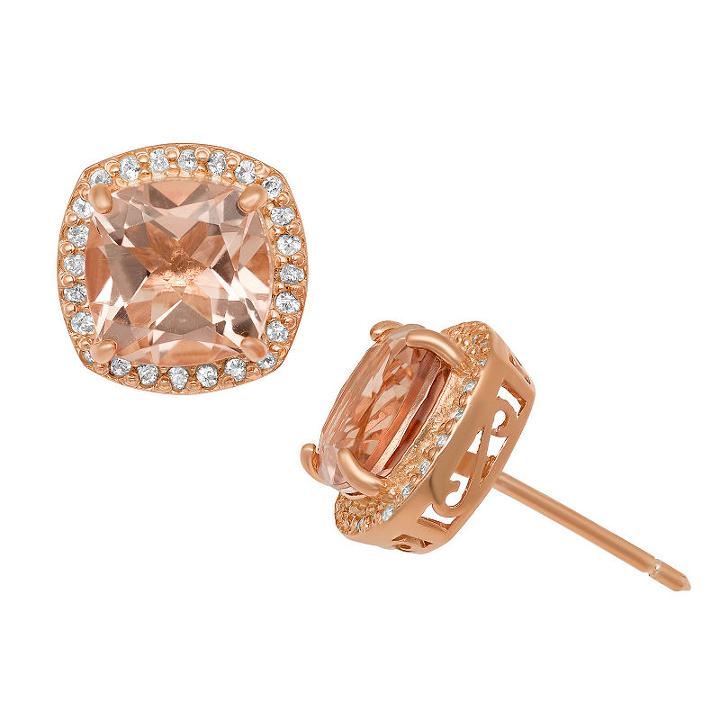 Simulated Pink Morganite 14k Rose Gold Over Silver 11mm Stud Earrings