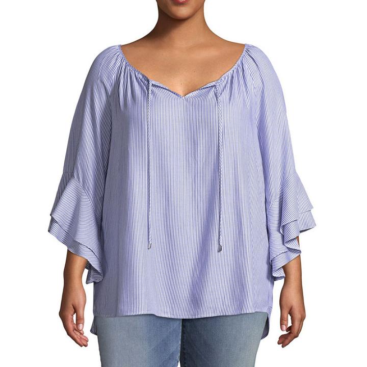 3/4 Ruffle Sleeve Peasant Blouse - Plus