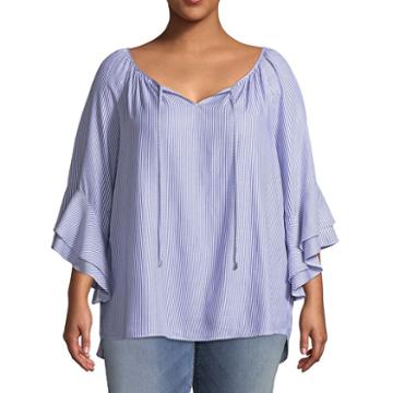 3/4 Ruffle Sleeve Peasant Blouse - Plus