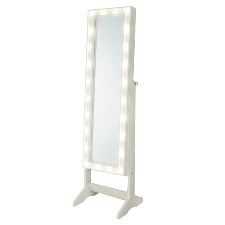 White Cheval Free Standing Jewelry Armoire With Led Lights