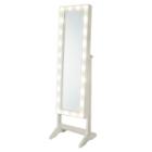 White Cheval Free Standing Jewelry Armoire With Led Lights