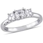 Love Lives Forever Womens 1 Ct. T.w. Genuine Asscher White Diamond 14k Gold 3-stone Ring