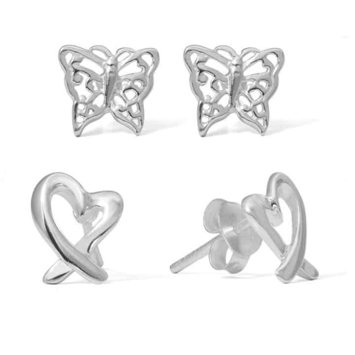 Sterling Silver Heart Butterfly Earring Sets