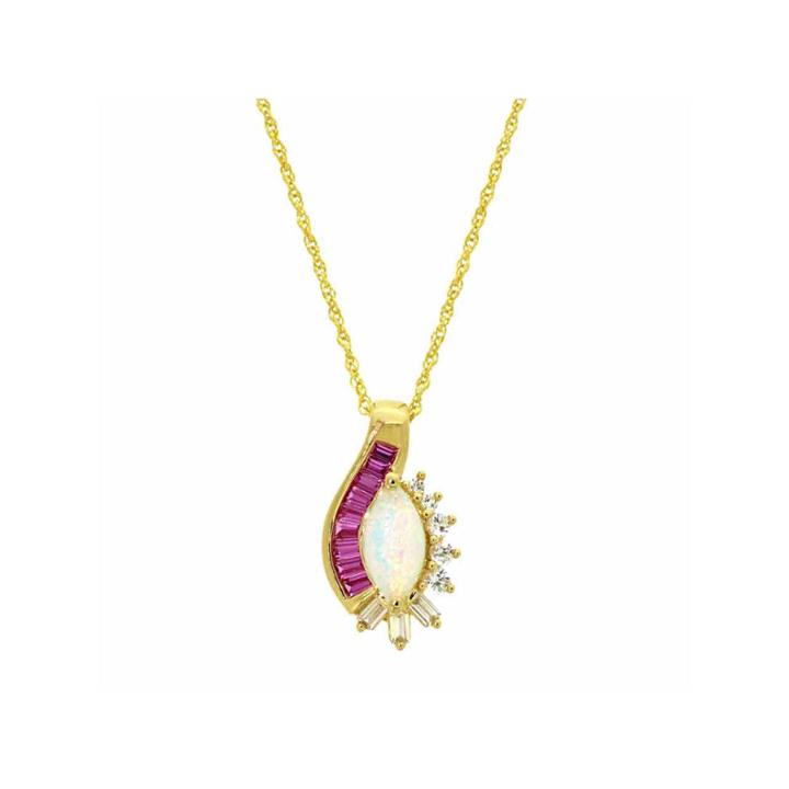 Womens White Opal Gold Over Silver Pendant Necklace