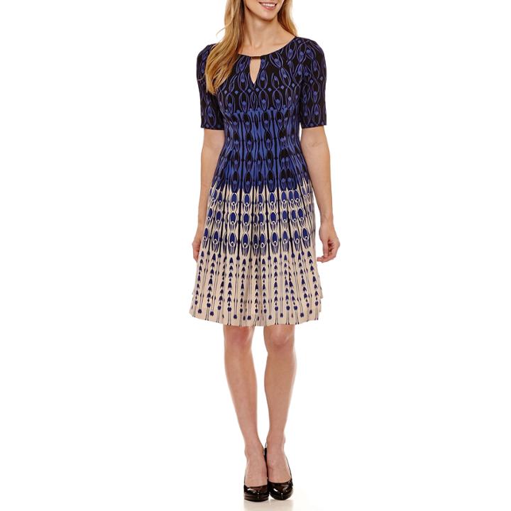 Danny & Nicole Elbow Sleeve Fit & Flare Dress-petites