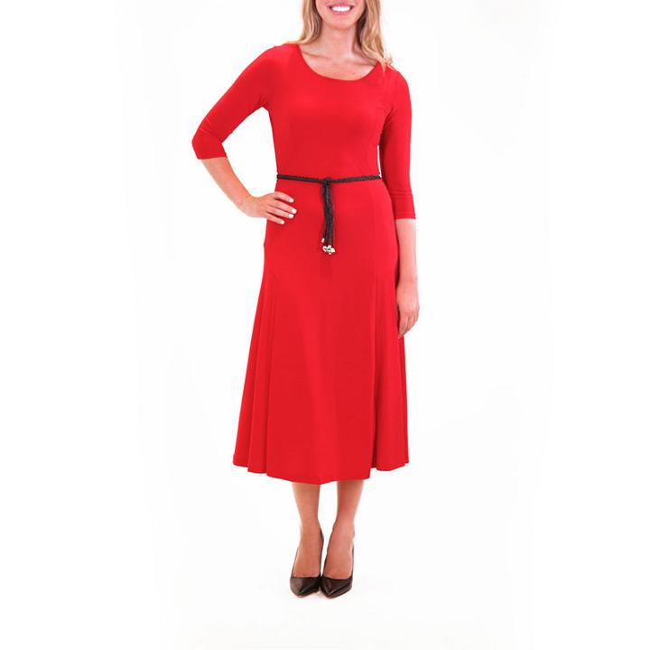 Nina Leonard 3/4 Sleeve Midi Dress With Belt