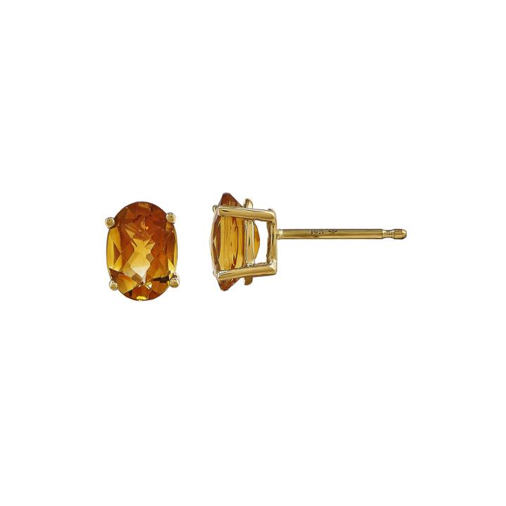 Oval Genuine Citrine 14k Yellow Gold Stud Earrings