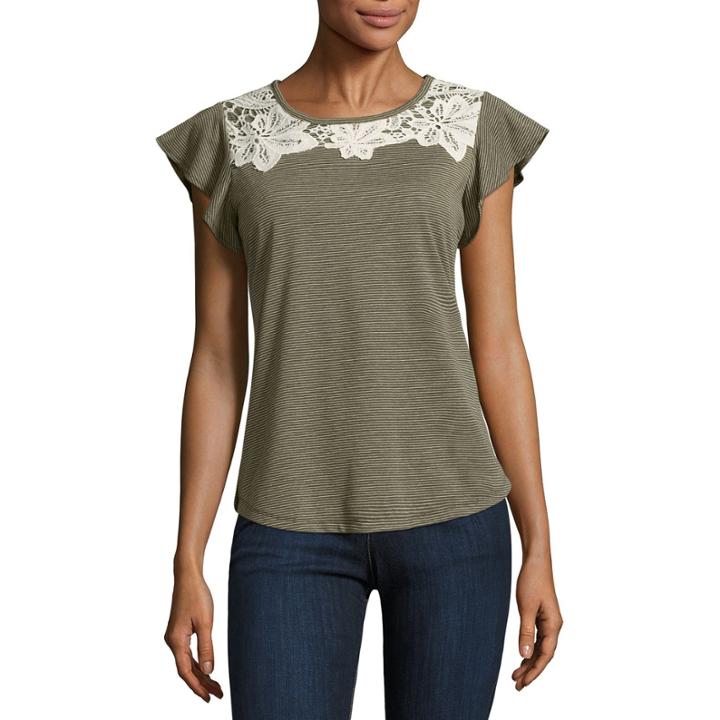 Liz Claiborne Short Sleeve Crew Neck Stripe T-shirt