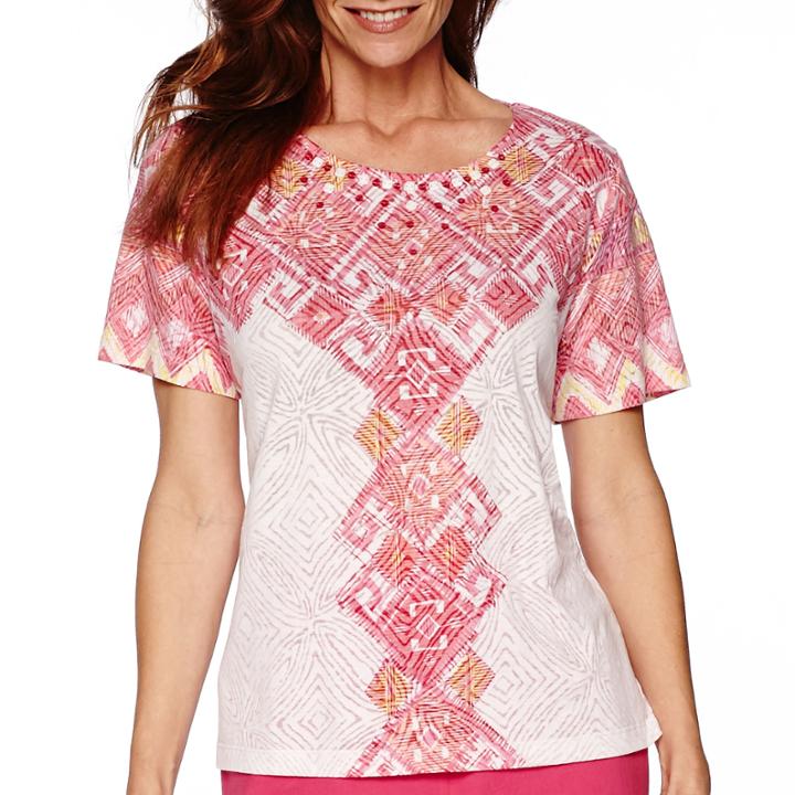Alfred Dunner Tropical Punch Short-sleeve Burnout Top